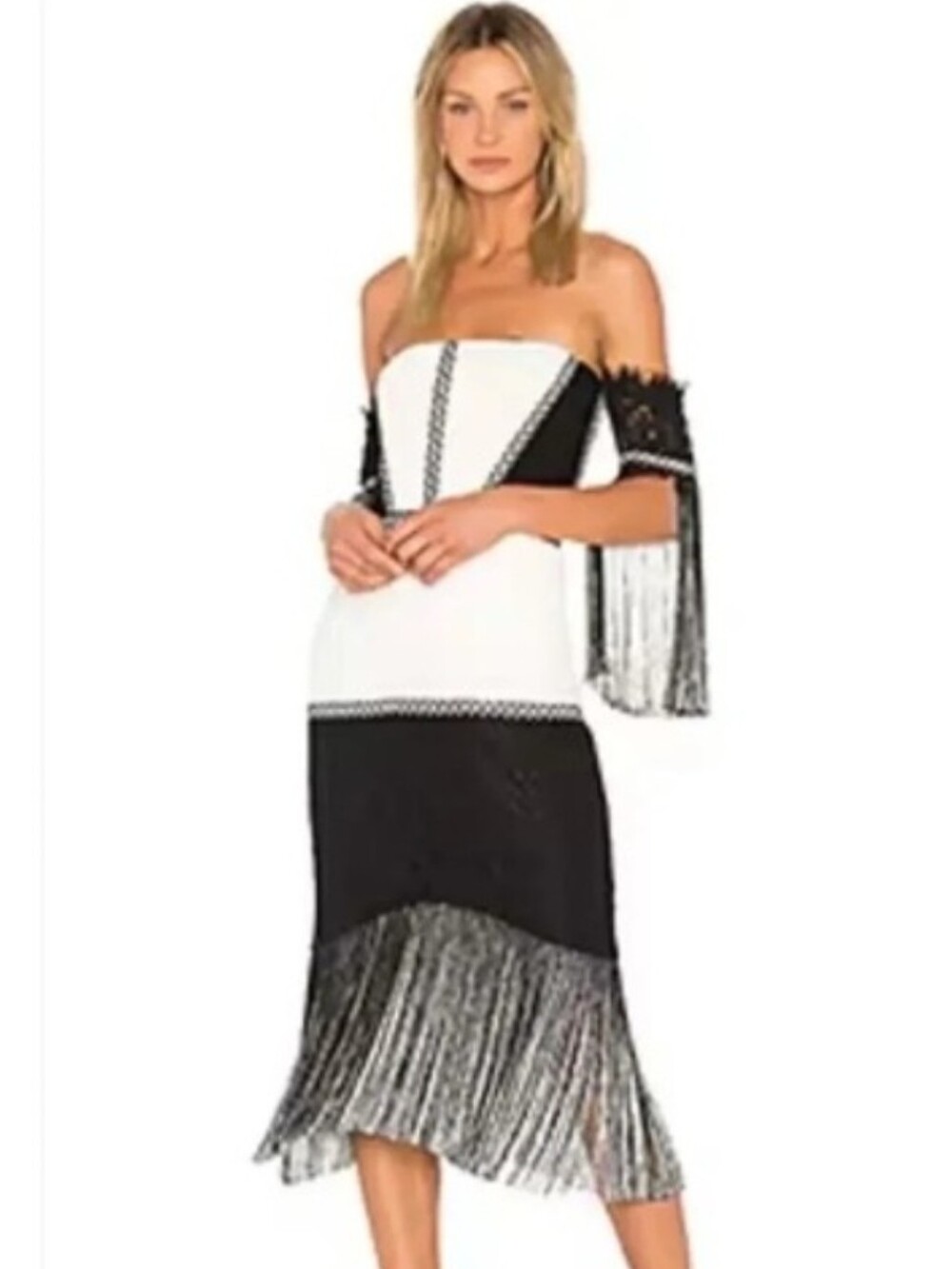ALEXIS Fringe Flapper Midi Length Dress L Large